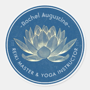 YOGA Meditation Reiki Instructor Blue & Gold Lotus Classic Round Sticker