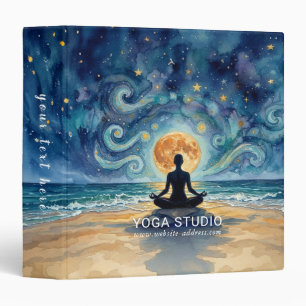 Yoga Meditation Starry Night Sky Moon Ocean Beach Binder