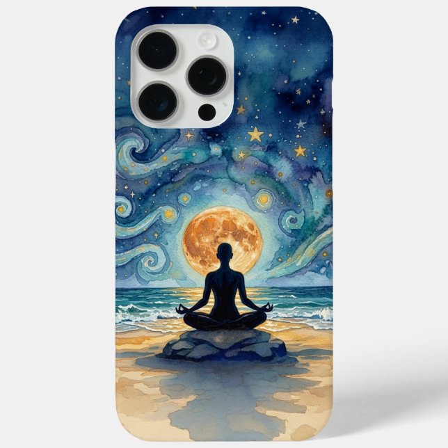 Yoga Meditation Starry Night Sky Moon Ocean Beach Case-Mate iPhone Case (Back)