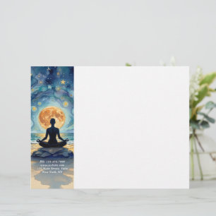 Yoga Meditation Starry Night Sky Moon Ocean Beach Letterhead