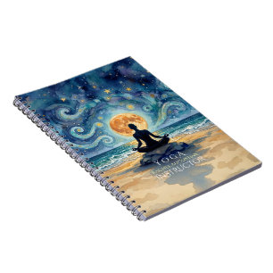 Yoga Meditation Starry Night Sky Moon Ocean Beach Notebook