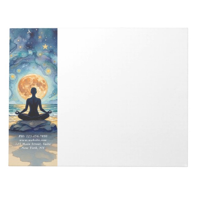 Yoga Meditation Starry Night Sky Moon Ocean Beach Notepad (Front)