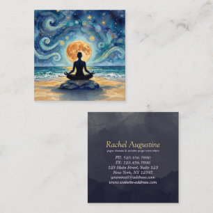 Yoga Meditation Starry Night Sky Moon Ocean Beach Square Business Card