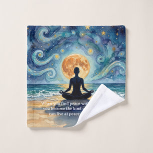 Yoga Meditation Starry Night Sky Moon Ocean Quotes Bath Towel Set