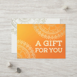 Yoga Meditation Teacher Modern Orange Gold Mandala Discount Card