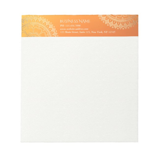 Yoga Meditation Teacher Modern Orange Gold Mandala Notepad (Front)