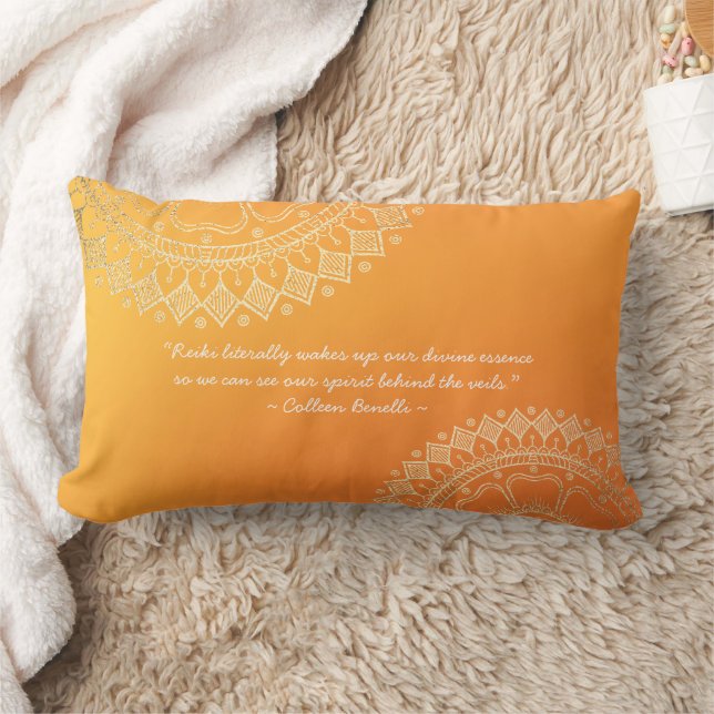 Yoga Meditation Teacher Orange Gold Mandala Quotes Lumbar Pillow (Blanket)
