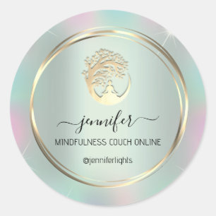 Yoga Meditation Therapist Couch Holograph Mint  Classic Round Sticker