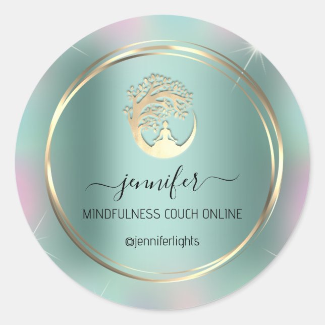 Yoga Meditation Therapist Couch Mint Green Classic Round Sticker (Front)
