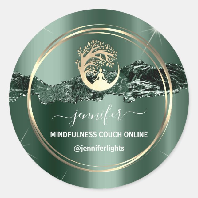 Yoga Mindfulness Therapist Couch Gold Green Teal Classic Round Sticker (Front)