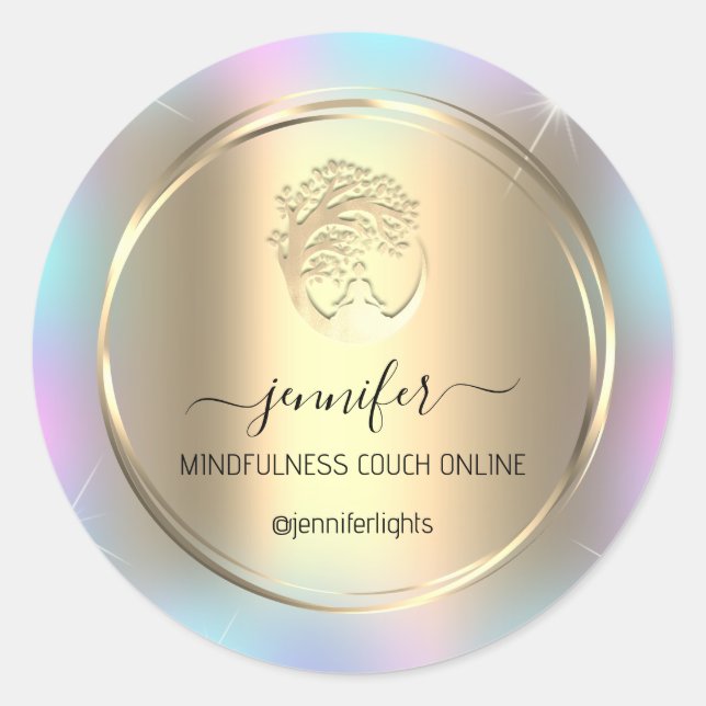 Yoga Mindfulness Therapist Couch Holograph Gold Classic Round Sticker (Front)