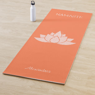 Yoga Namaste Coral Color with Lotus Girl Pose Yoga Mat