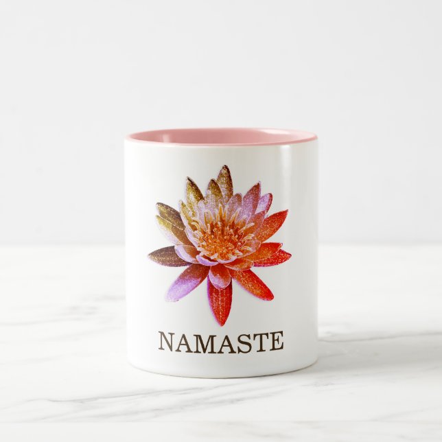 Yoga Namaste Lotus Flower Two-Tone Coffee Mug (Center)