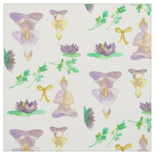 Yoga Namaste Meditation Purple Lotus Flowers  Fabric