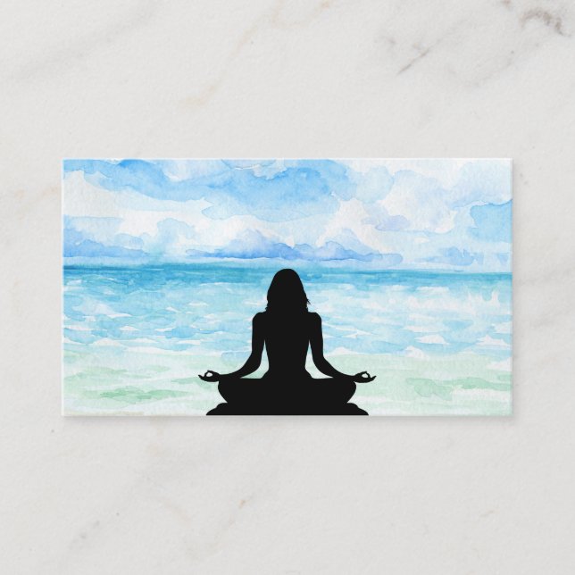 *~* Yoga Ocean Sunset Mindfulness Meditation Sea Business Card (Front)