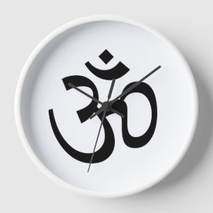 Yoga, Om Aum Icon, Hinduism Symbol, black white  Clock