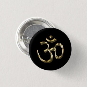 Yoga, Om Aum Icon, Hinduism Symbol, gold black 1 Inch Round Button