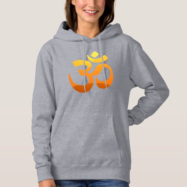 Yoga Om Mantra Symbol Womens High Quality Grey Hoodie (Front)
