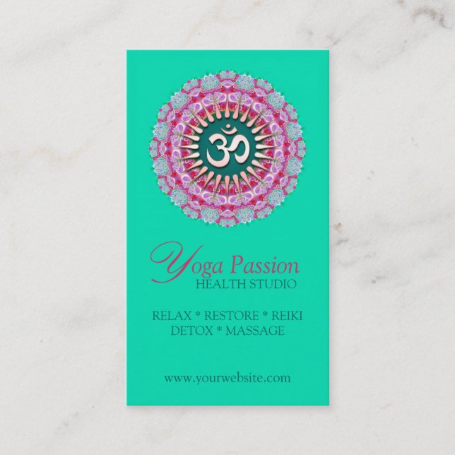 Yoga Om Rose Vert Nouveau Age Cartes de visite (Devant)