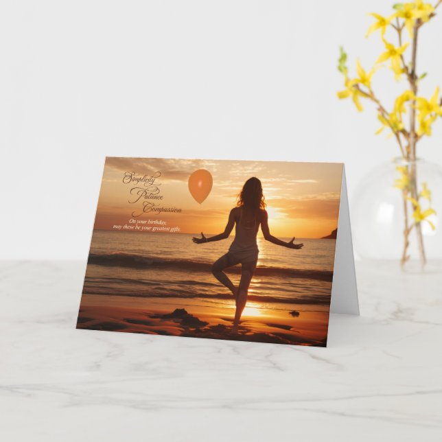 Yoga on the Beach Birthday Card (Yellow Flower)