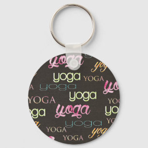 Yoga Pattern Watercolor on dark cotton Keychain