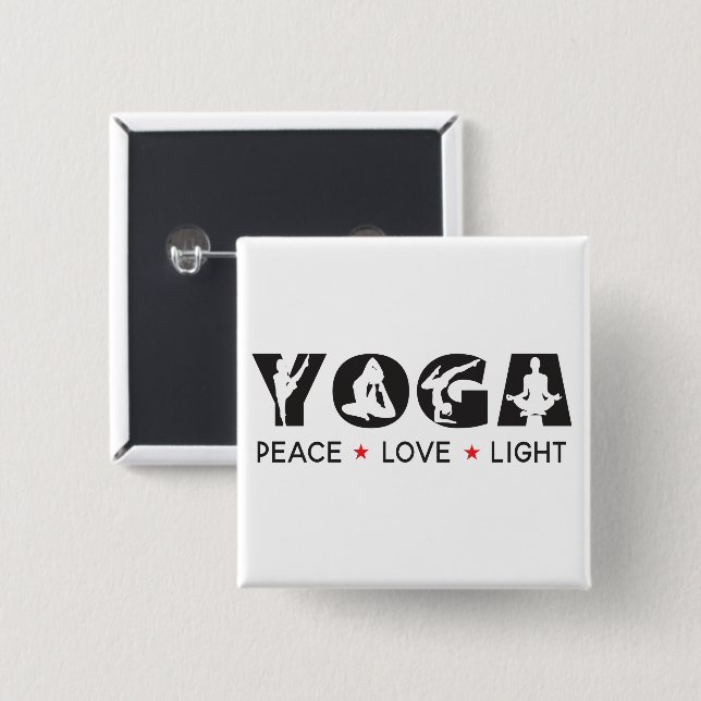 Yoga - Peace Love Light   2 Inch Square Button (Front & Back)
