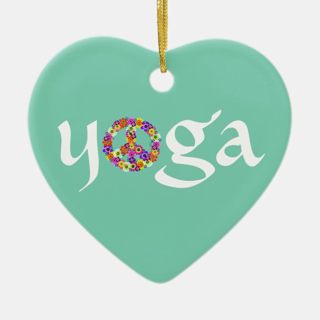 Yoga Peace Sign Floral Ceramic Ornament (Front)