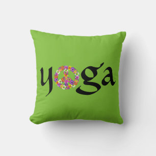 Yoga Peace Sign Floral on Lime Green Throw Pillow