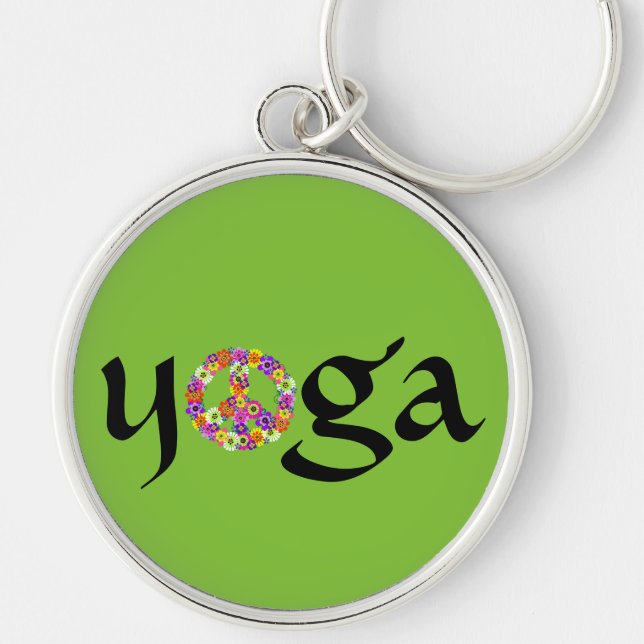 Yoga Peace Sign Floral on Smoothie Green Keychain (Front)