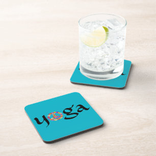 Yoga Peace Sign Floral on Turquoise Coaster