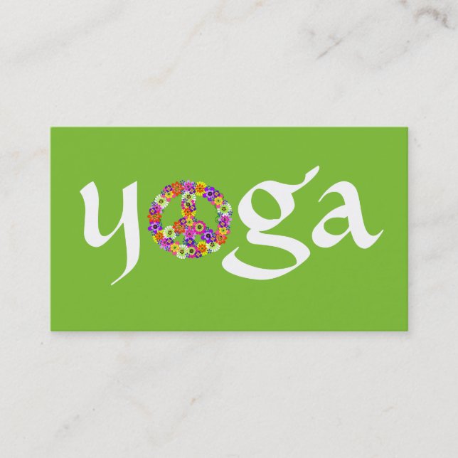 Yoga Peace Sign for Yoga Instructor White on Green Business Card (Front)