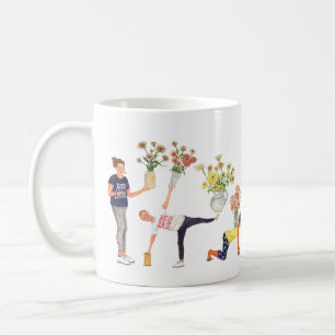 yoga peint à la main et zinnia pose sur une tasse