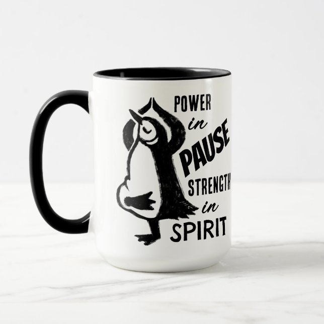 Yoga Penguin Black And White Motivational Mug (Left)