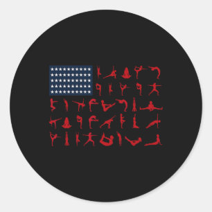 Yoga Pilates Poses American Flag 4th Of July Indep Classic Round Sticker