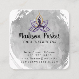 Yoga Pose Flower Logo   Health Fitness Square Business Card