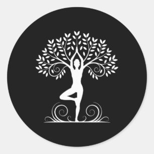 Yoga Pose Meditation Namaste Buddhism Tree _1  Classic Round Sticker