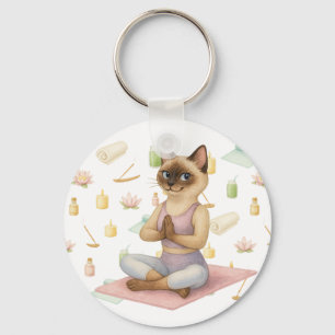 Yoga Pose Namaste for Siamese Cat Lovers Keychain