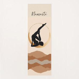 Yoga pose Namaste silhouette gold crescent moon Yoga Mat