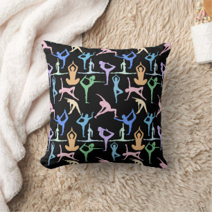 Yoga Pose Pastel Pattern 01.bx4 Black BG Throw Pillow