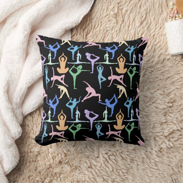 Yoga Pose Pastel Pattern 01.bx4 Black BG Throw Pillow (Blanket)