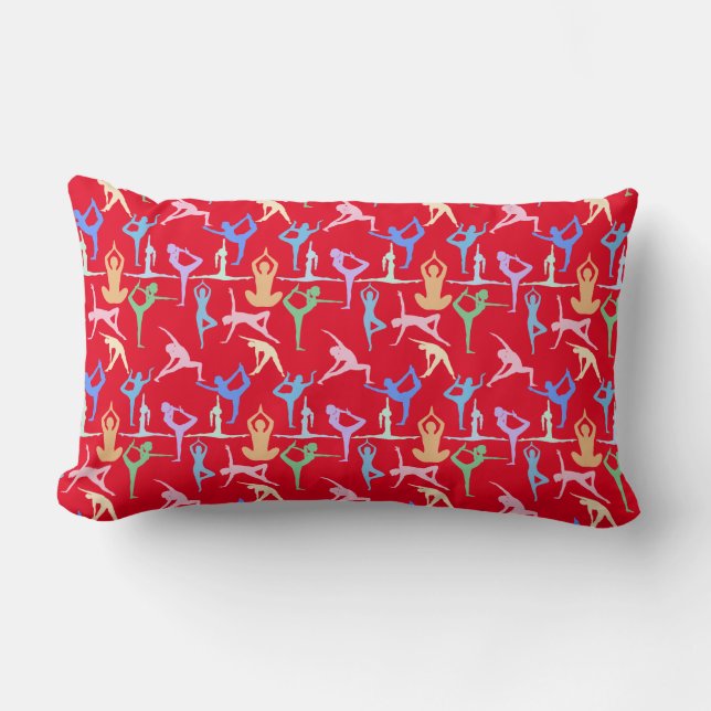 Yoga Pose Pastel Pattern 01.bx4 Red BG Lumbar Pillow (Front)