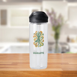 Yoga pose retro swirls name water bottle