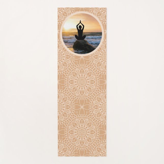 Yoga Pose Rocky Ocean Shore Sunrise Patterned Mat (Front)