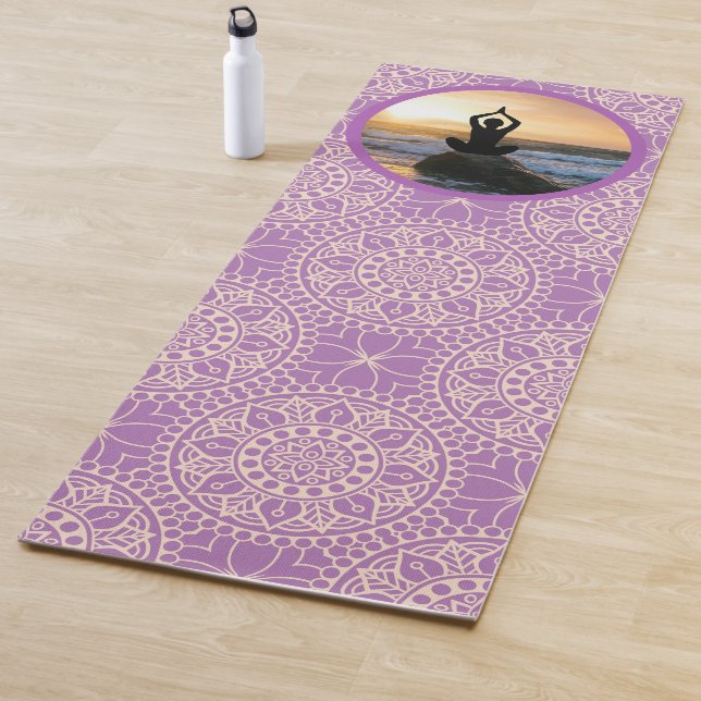 Yoga Pose Rocky Ocean Shore Sunrise Patterned Yoga Mat (In Situ)