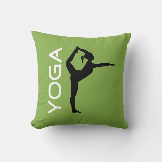 Yoga Pose Silhouette on Green Background Throw Pillow (Front)