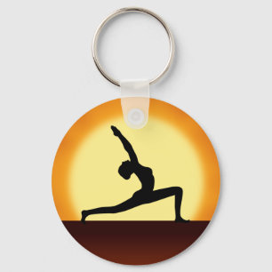 Yoga Pose Silhouette Sunrise Basic Round Key Rings