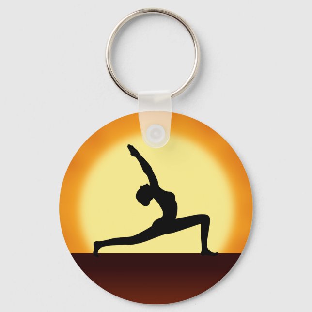Yoga Pose Silhouette Sunrise Basic Round Key Rings (Front)