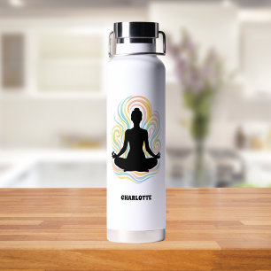 Yoga pose swirls name water bottle