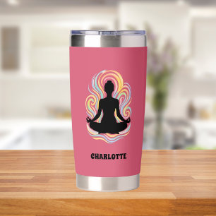 Yoga pose swirls pink name insulated tumbler