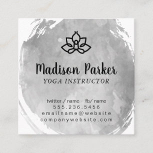 Yoga Pose Watercolor Brushed Lotus Flower Square Business Card